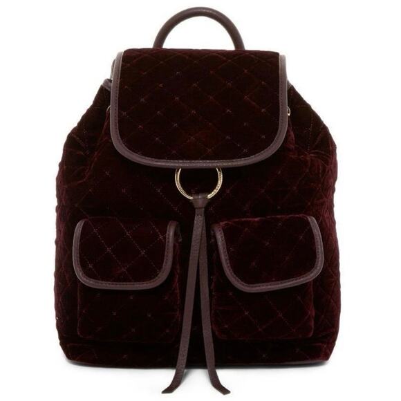 Vince Camuto Velvet Quilted Backpack Purple Leather Front Tassel Flap Pocket - Picture 1 of 13